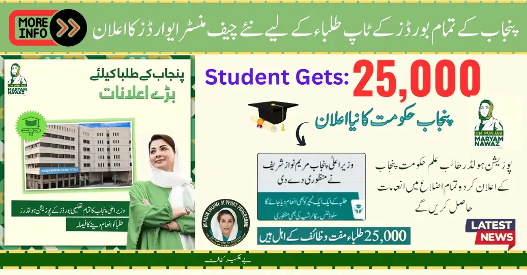 Announces for New Chief Minister Rewards for 25000 top Students of All Boards of Punjab